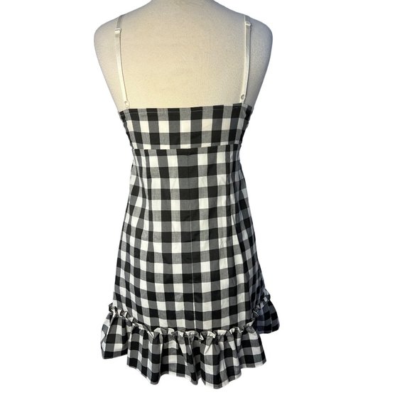 NWOT HERA Dress Large Black White Plaid Button Front Mini Stretch Ruffle - Picture 4 of 13